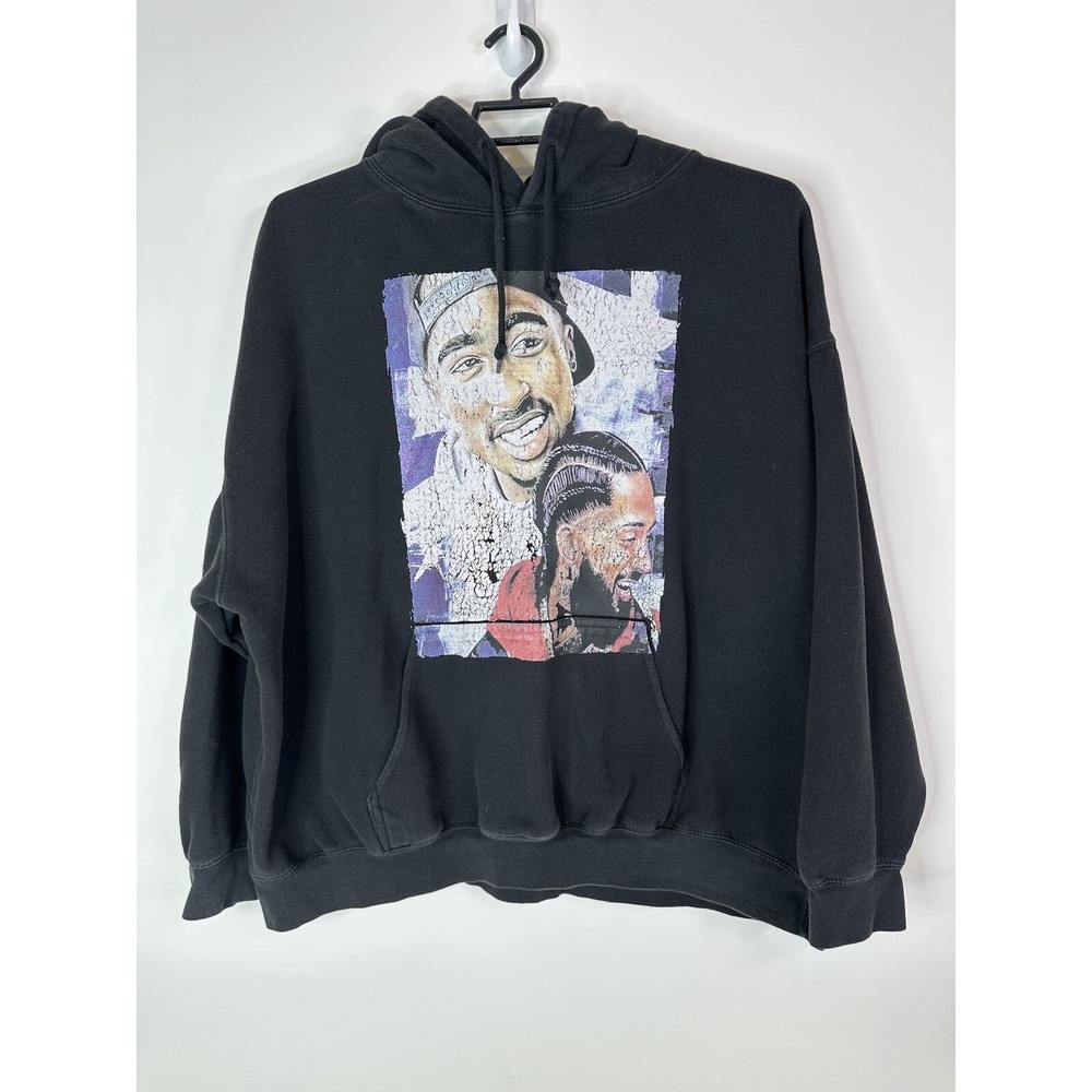 Tupac Shakur Hoodie Sweatshirt Mens 3XL 2Pac Hooded Black Graphic Print Rapper‎